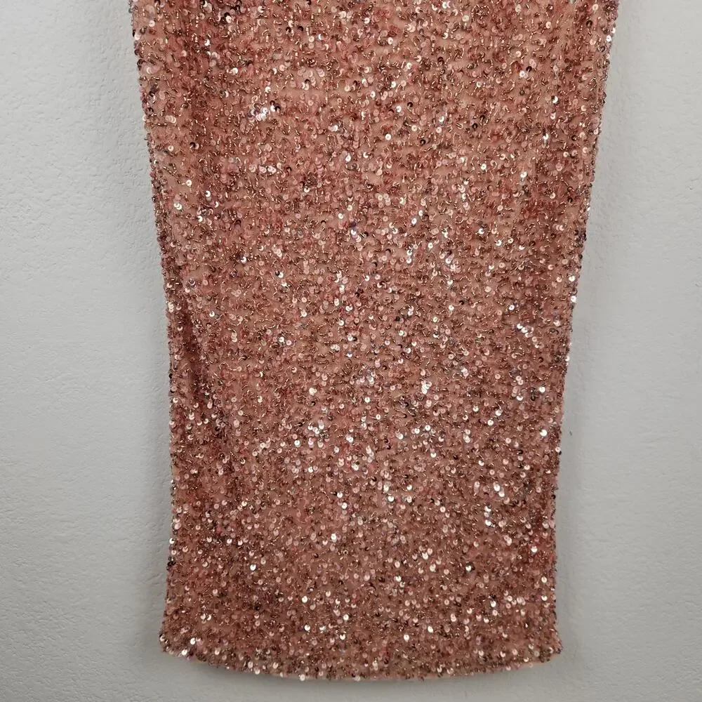 Retrofete Lowe Sequin Beaded Skirt in Dusty Peach Midi Size Small - Picture 8 of 9